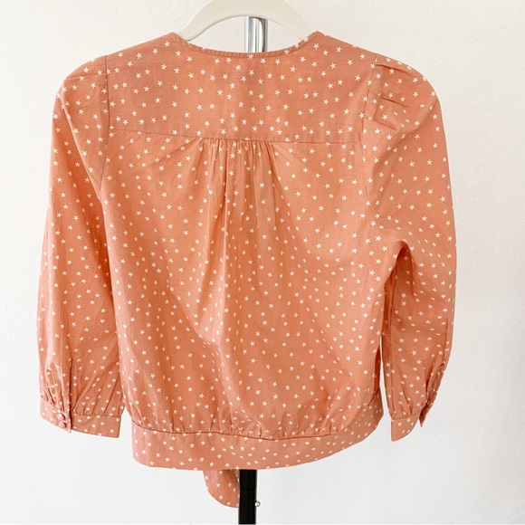Madewell Wrap Top in Star Scatter Print Coral Cropped Top | XXS - Picture 10 of 12